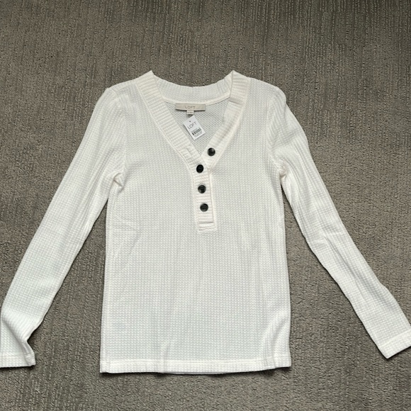 The Loft long sleeve waffle knit top.  Cream/off white color.  Brand new. - Picture 1 of 3